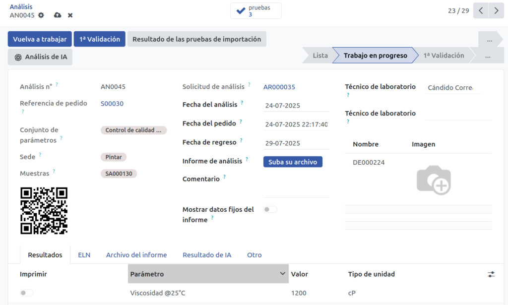 sistema LIMS de control de calidad