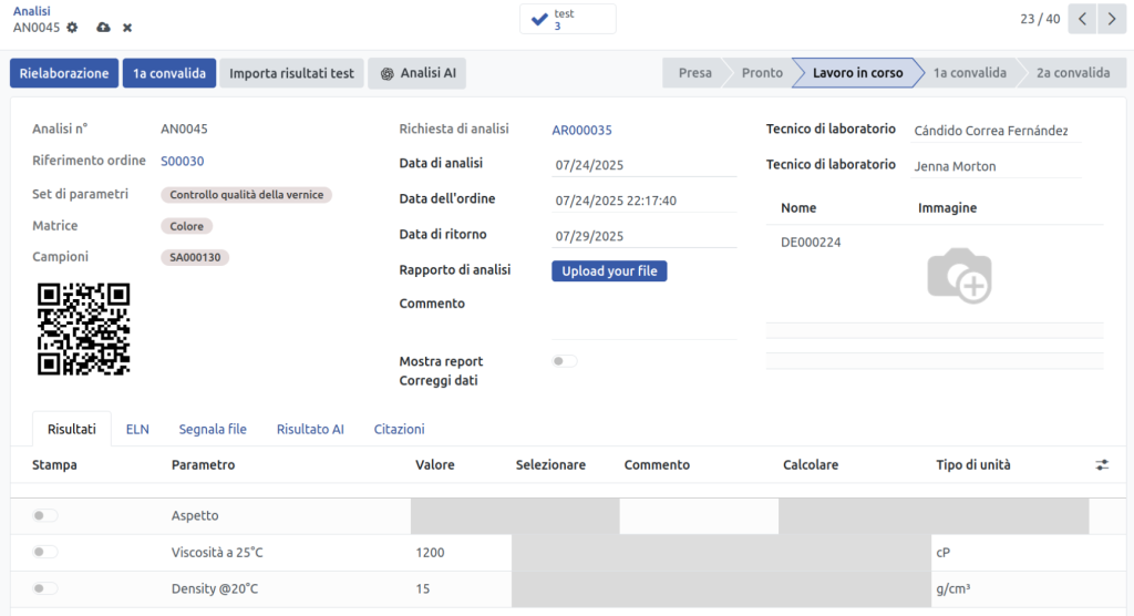 Interfaccia software per il controllo qualità
