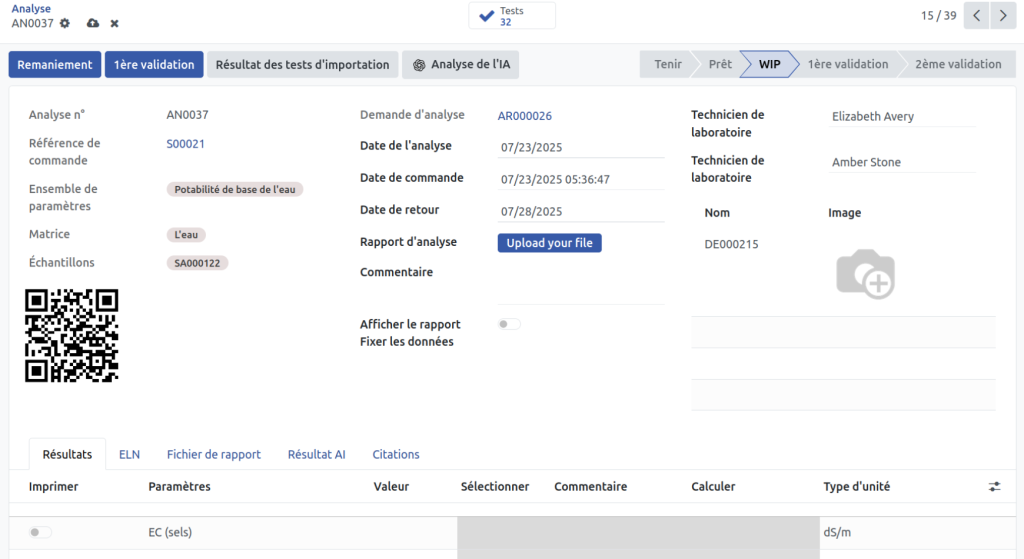 Logiciel de laboratoire pour les tests de portabilité de l'eau