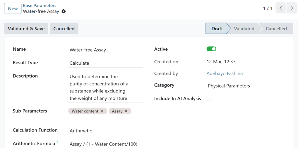 Calculated Parameter for chemical labs
