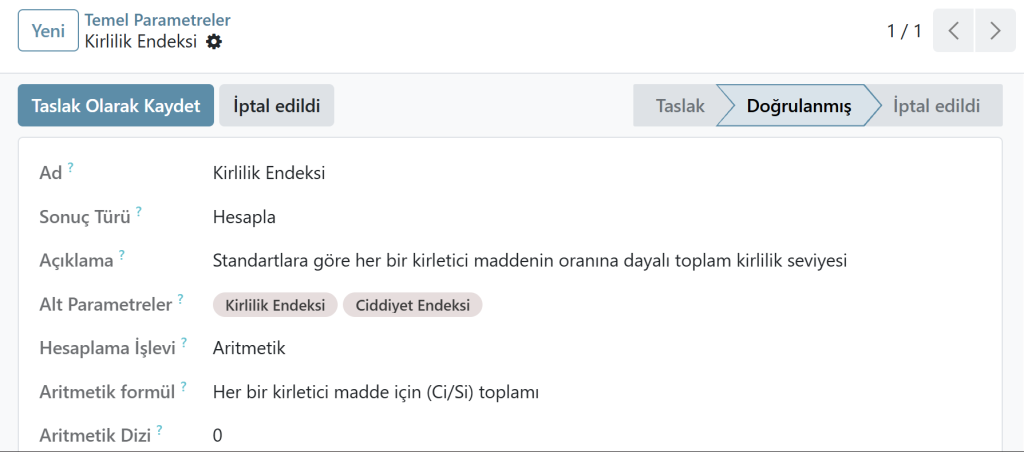 Çevresel test LIMS'inde parametre hesaplama