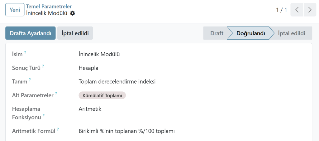 YMD hesaplanmış parametre